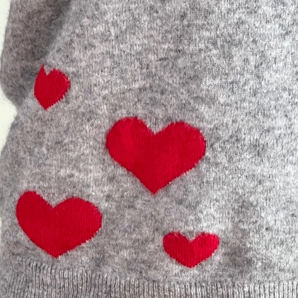 Philosophy Cashmere Sweater S Heart Print Gray Red Crew Neck Pullover Luxury - Picture 9 of 10